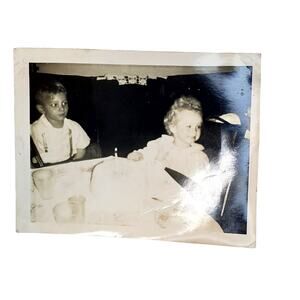 Vtg Baby Crying on First Birthday Monochrome Photography Found Snapshot B&W